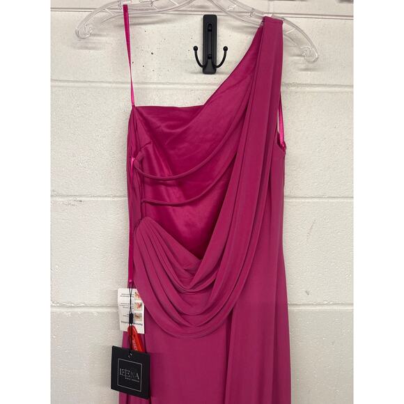 NWT Mac Duggal Sz 8 Candy Pink Jersey One Shoulder Draped Back Gown full length - Picture 7 of 8